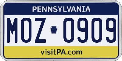 PA license plate MOZ0909