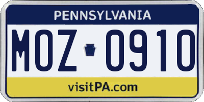 PA license plate MOZ0910