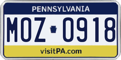 PA license plate MOZ0918