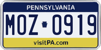 PA license plate MOZ0919