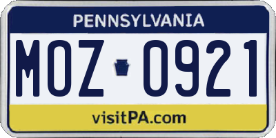 PA license plate MOZ0921
