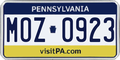 PA license plate MOZ0923
