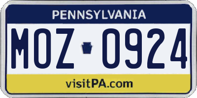 PA license plate MOZ0924