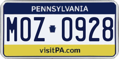 PA license plate MOZ0928