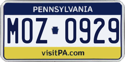 PA license plate MOZ0929