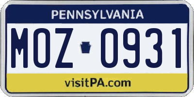 PA license plate MOZ0931