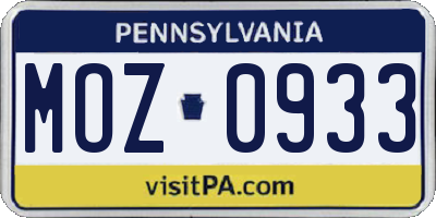 PA license plate MOZ0933