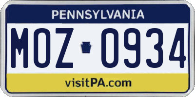 PA license plate MOZ0934