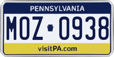 PA license plate MOZ0938