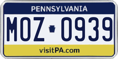 PA license plate MOZ0939
