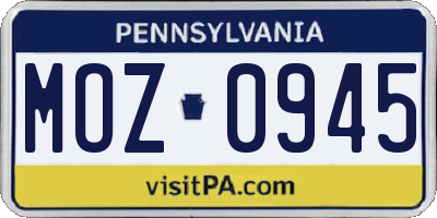 PA license plate MOZ0945
