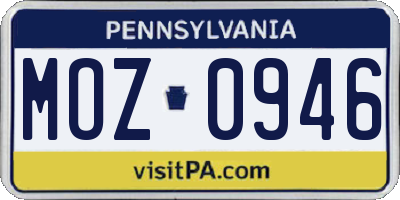 PA license plate MOZ0946