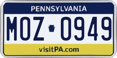 PA license plate MOZ0949