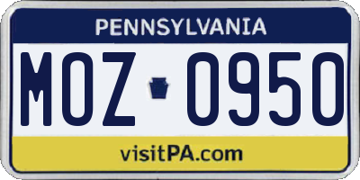 PA license plate MOZ0950