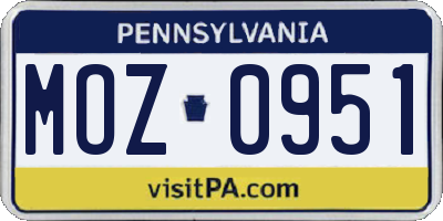 PA license plate MOZ0951