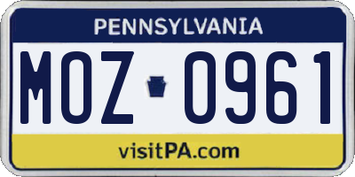 PA license plate MOZ0961