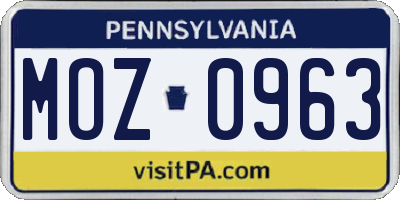 PA license plate MOZ0963