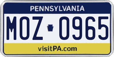 PA license plate MOZ0965