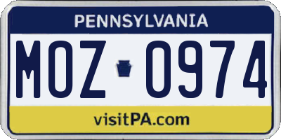 PA license plate MOZ0974