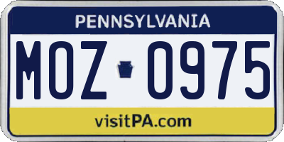 PA license plate MOZ0975