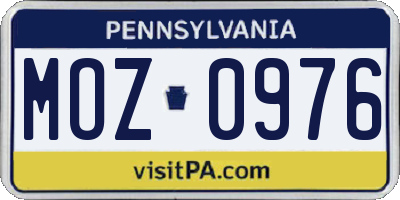PA license plate MOZ0976