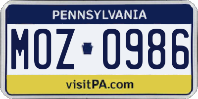 PA license plate MOZ0986