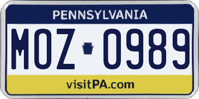 PA license plate MOZ0989