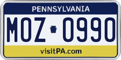 PA license plate MOZ0990