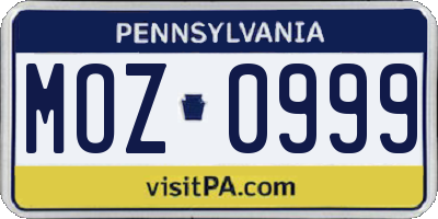 PA license plate MOZ0999