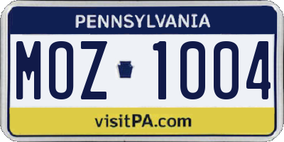PA license plate MOZ1004