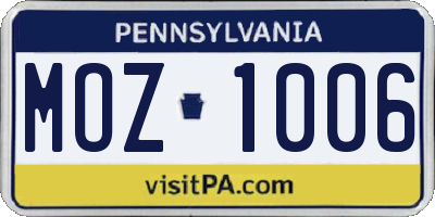 PA license plate MOZ1006