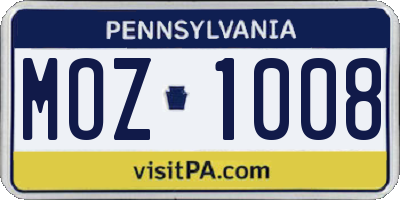 PA license plate MOZ1008