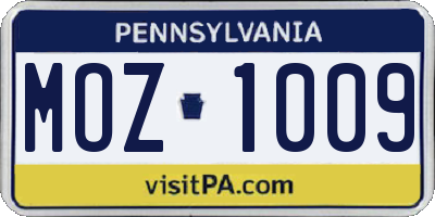 PA license plate MOZ1009