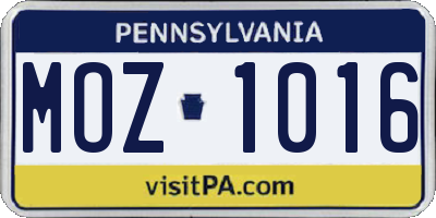 PA license plate MOZ1016