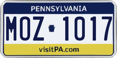 PA license plate MOZ1017