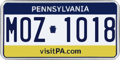 PA license plate MOZ1018