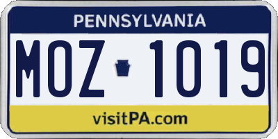 PA license plate MOZ1019