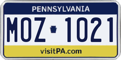 PA license plate MOZ1021
