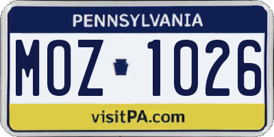 PA license plate MOZ1026