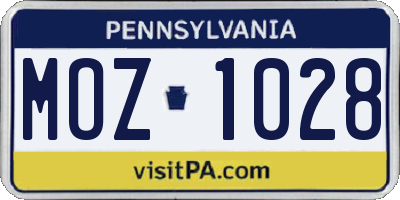 PA license plate MOZ1028
