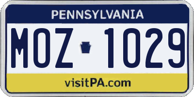 PA license plate MOZ1029