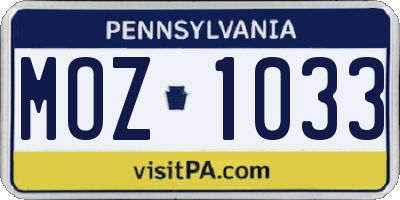 PA license plate MOZ1033