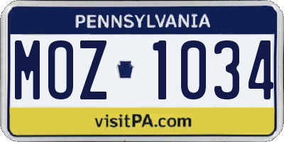 PA license plate MOZ1034