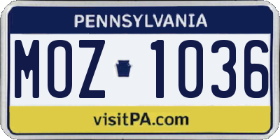 PA license plate MOZ1036