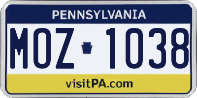 PA license plate MOZ1038