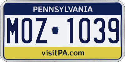 PA license plate MOZ1039