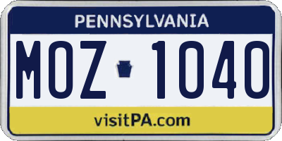 PA license plate MOZ1040