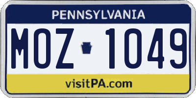PA license plate MOZ1049
