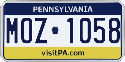 PA license plate MOZ1058