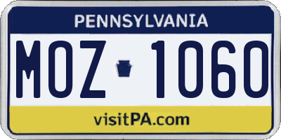 PA license plate MOZ1060